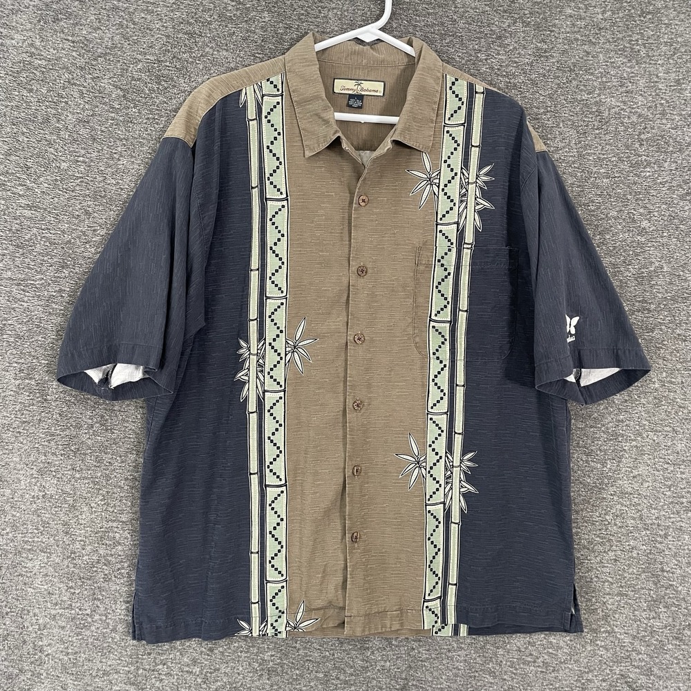 Tommy Bahama Shirt Mens Large Silk Bamboo Kapalua Aloha Short Sleeve Loop Collar